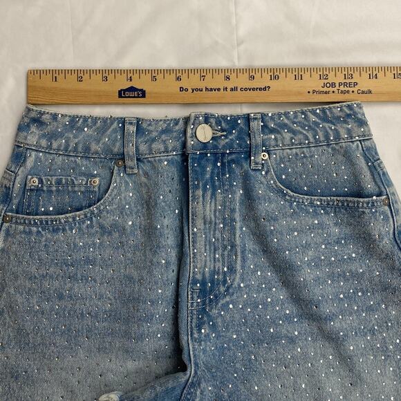 Rhinestone Festival Sparkle Cutoff Distressed Denim Shorts Pockets Sz 5 / 26 - Picture 6 of 10